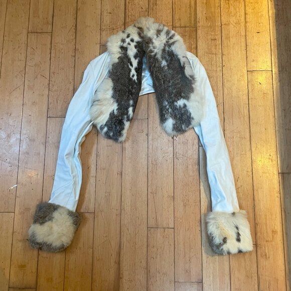 White Leather Jacket with Rabbit Fur - Picture 6 of 6